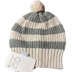 Striped Baby Beanie Hat 0-3 Months With Pom NWT